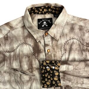 Rock Roll-n-Soul Shirt Size M Brown Snap Button Down Skull 💀 Long Sleeve